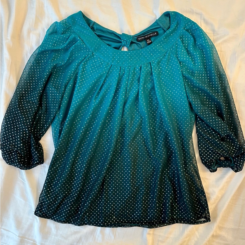 Sara Michelle Green Ombré Blouse - Size Petite Large